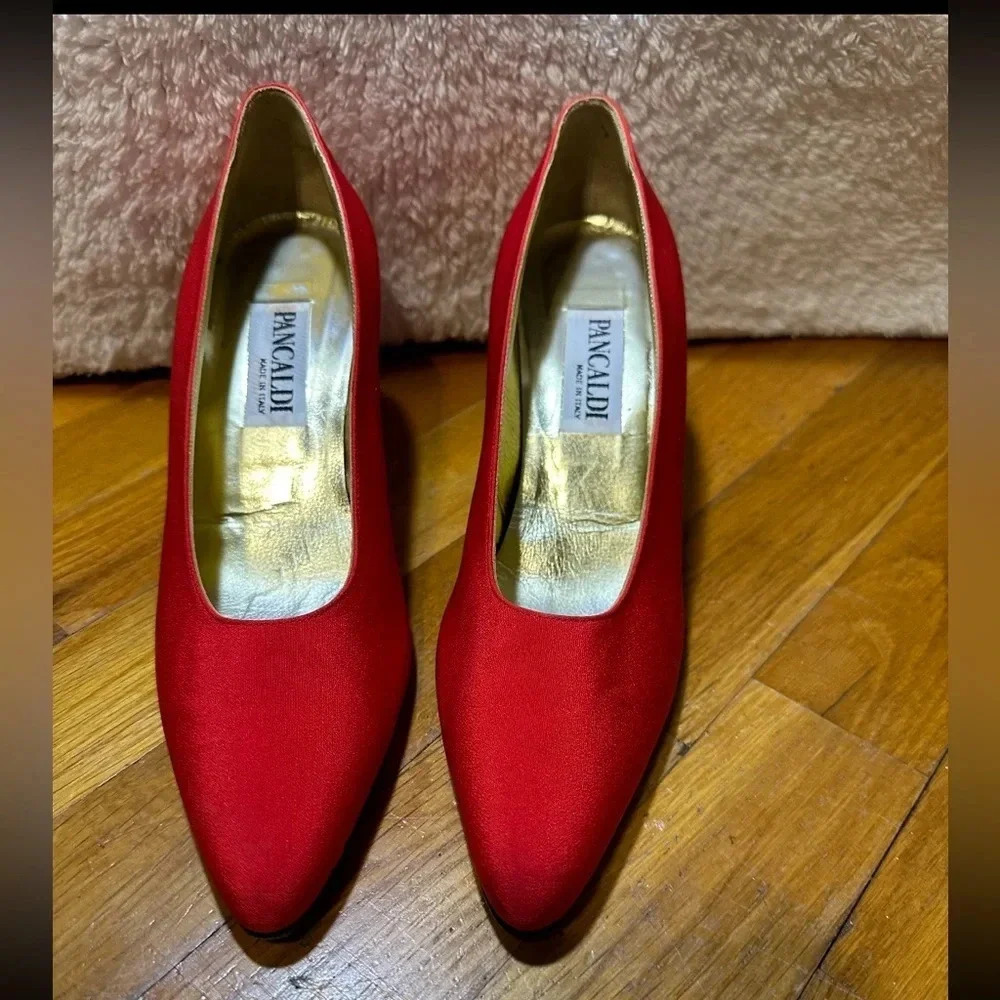 Pancaldi 1888 Designer Red Fabric High Heels Dress Shoes 9AA Italy Made ELEGANT - Picture 2 of 5